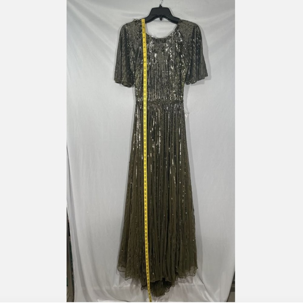 NEW $698 Mac Duggal [ 4 ] Short Sleeve Ombre Sequined‎ Evening Gown Olive #Q548 - Picture 12 of 16